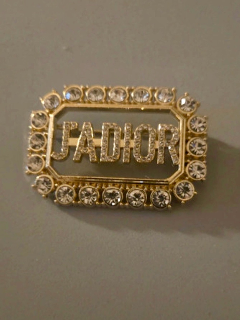 J'ADIOR Gold Crystal Logo Pin